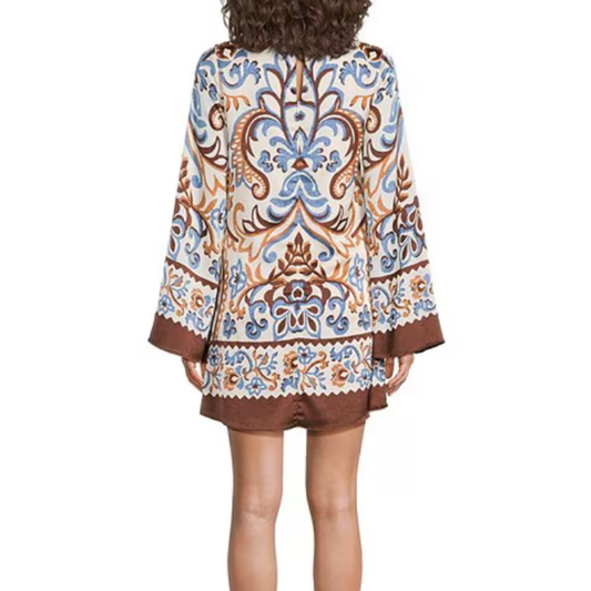 BORDER PRINT DRESS IVORY