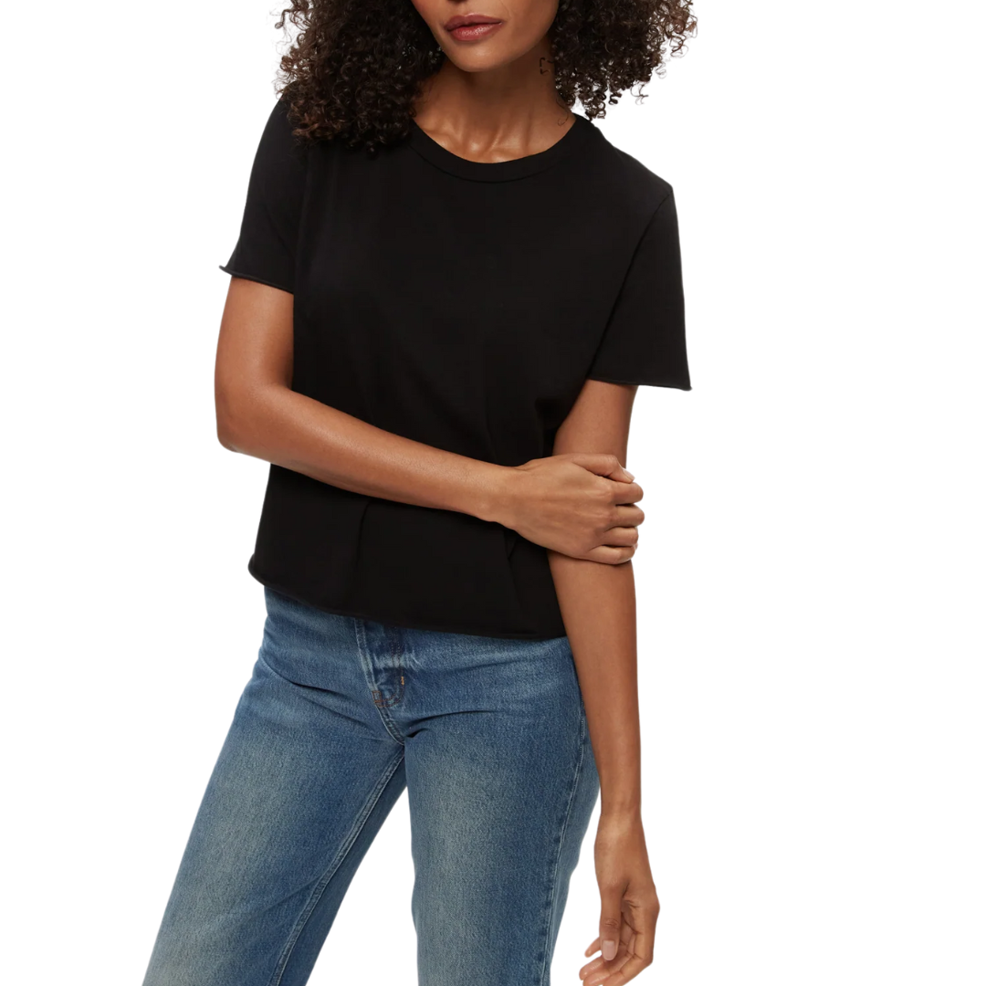 JACKIE RAW EDGE CREW TEE BLACK