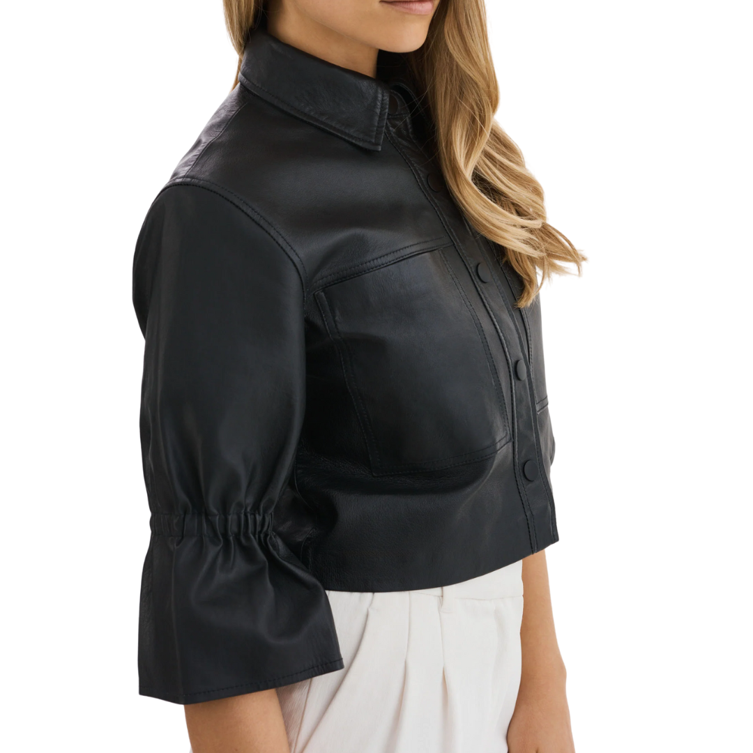CAROLINA SNAP LEATHER JACKET BLACK