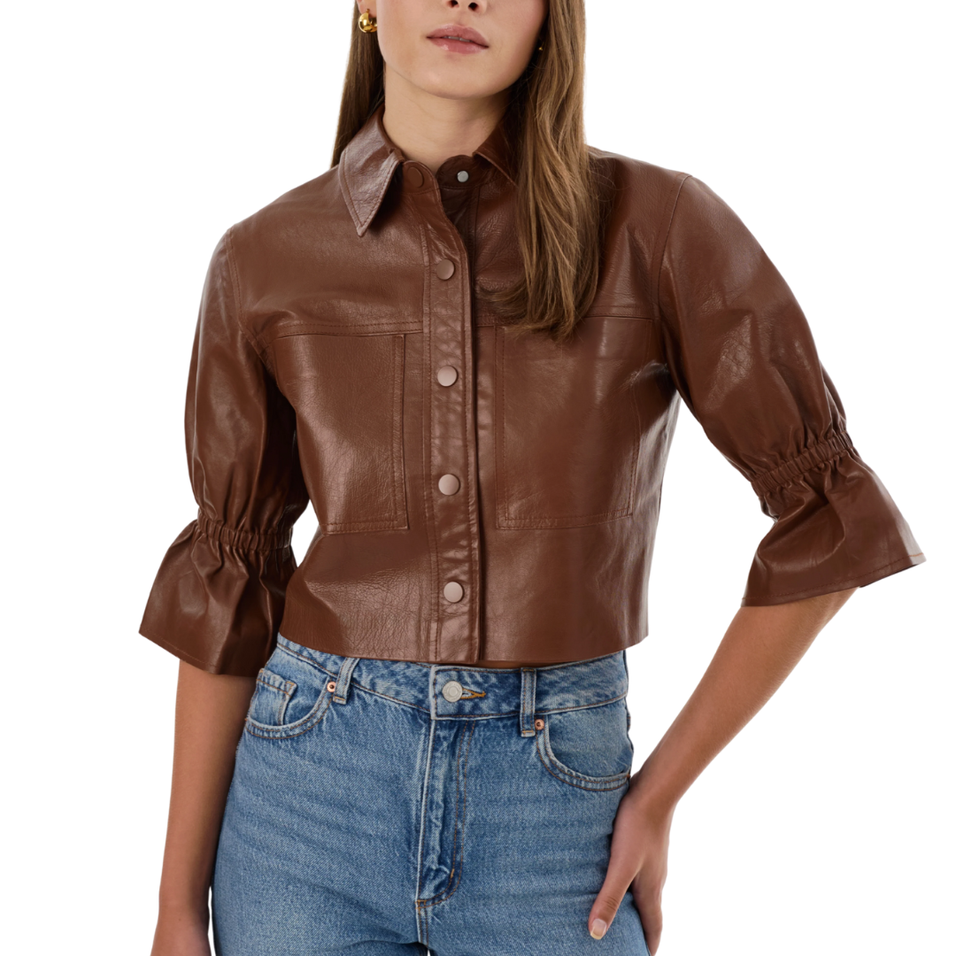 CAROLINA SNAP LEATHER JACKET LUGGAGE