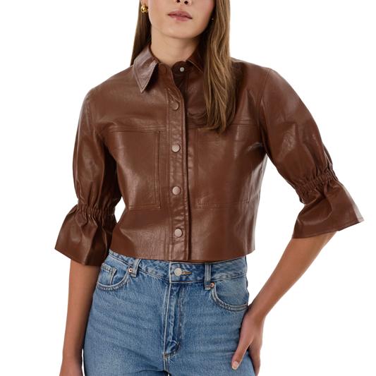 CAROLINA SNAP LEATHER JACKET LUGGAGE