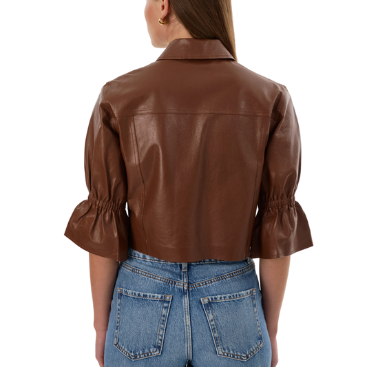 CAROLINA SNAP LEATHER JACKET LUGGAGE