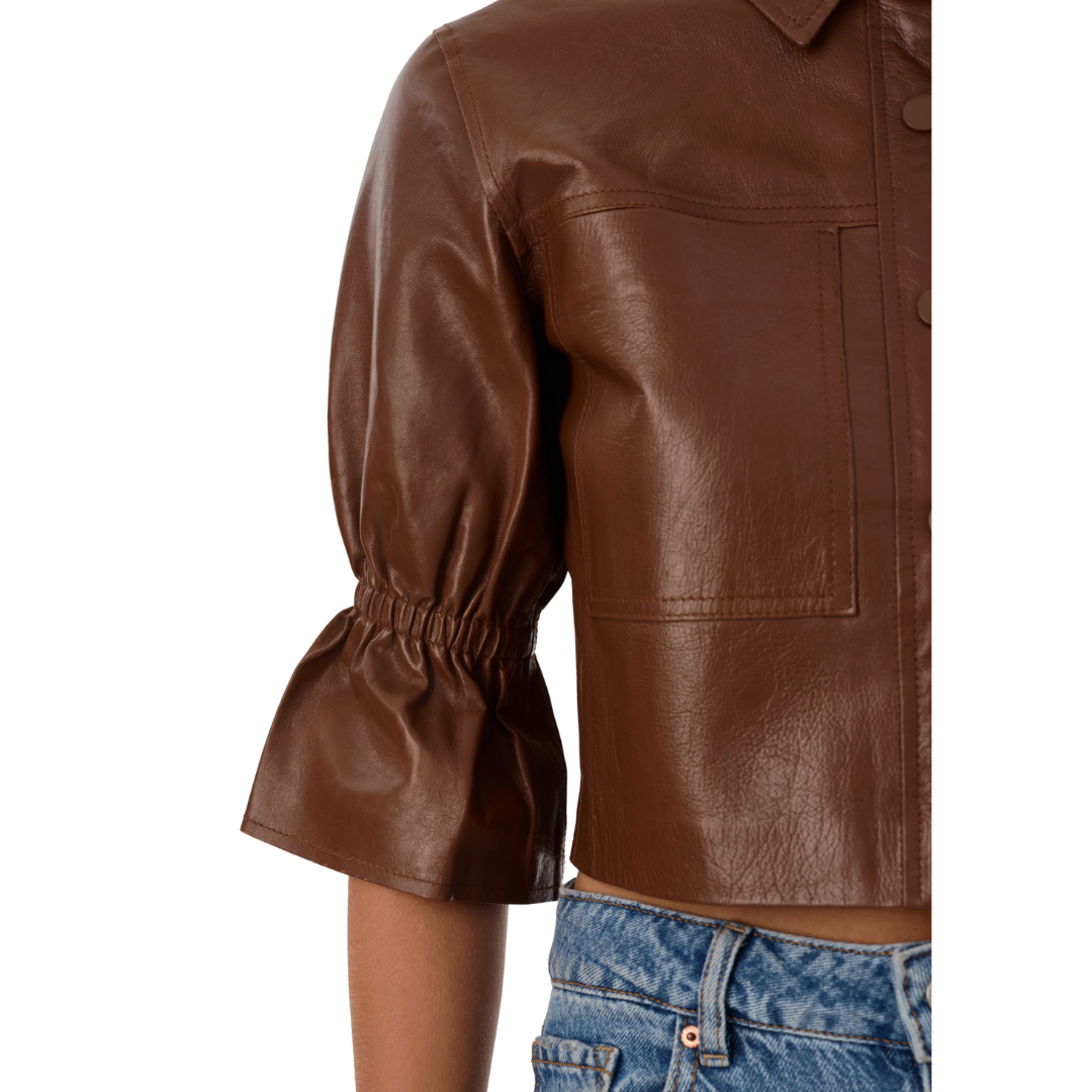 CAROLINA SNAP LEATHER JACKET LUGGAGE
