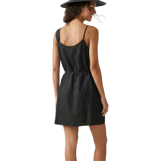 FLOWER PETAL LINEN MINI DRESS BLACK