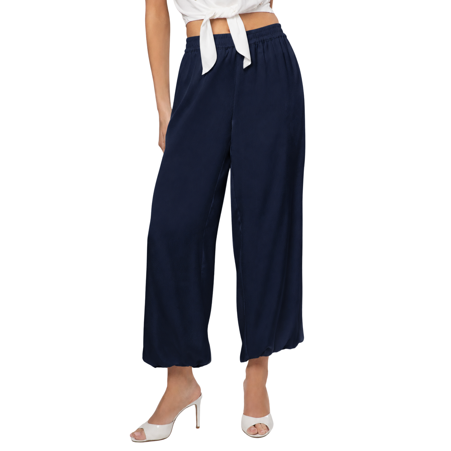 YUKI HAMMERED SATIN BUBBLE PANT FRENCH NAVY