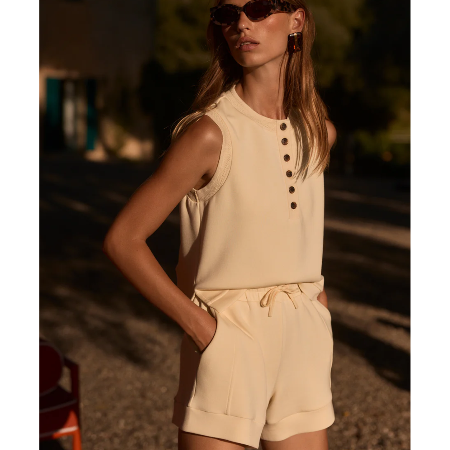 MARLA BUTTON PLACKET TANK TOP ANISE FLOWER