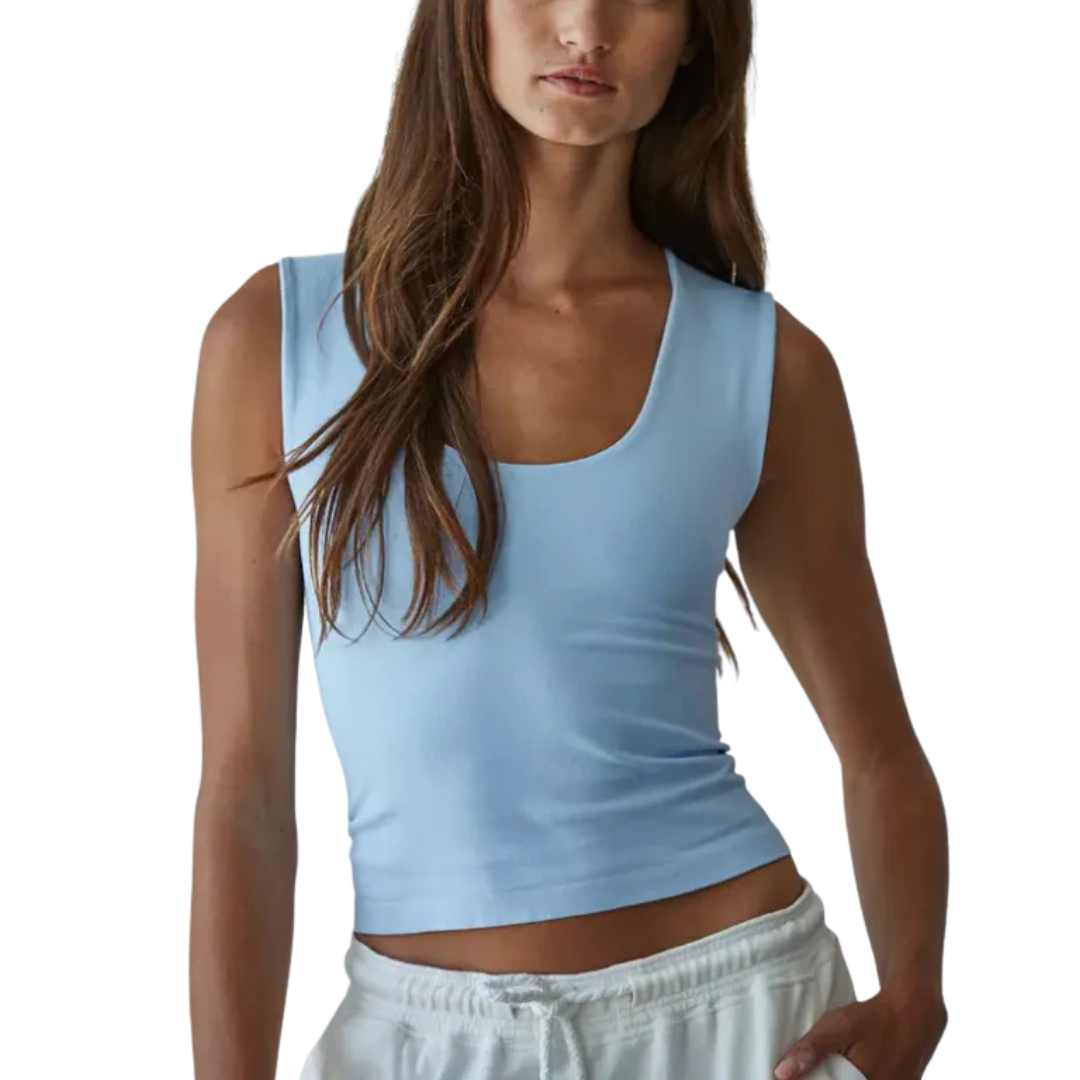 DOUBLE LAYERED SEAMLESS TOP BRIGHT BLUE