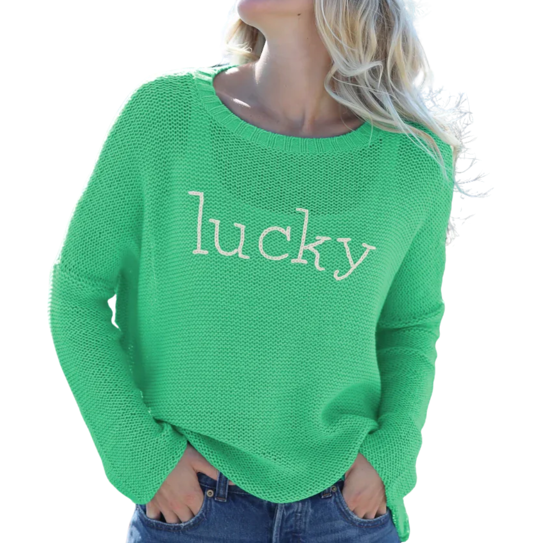 REVERSE KNIT LUCKY CREW SWEATER GREEN