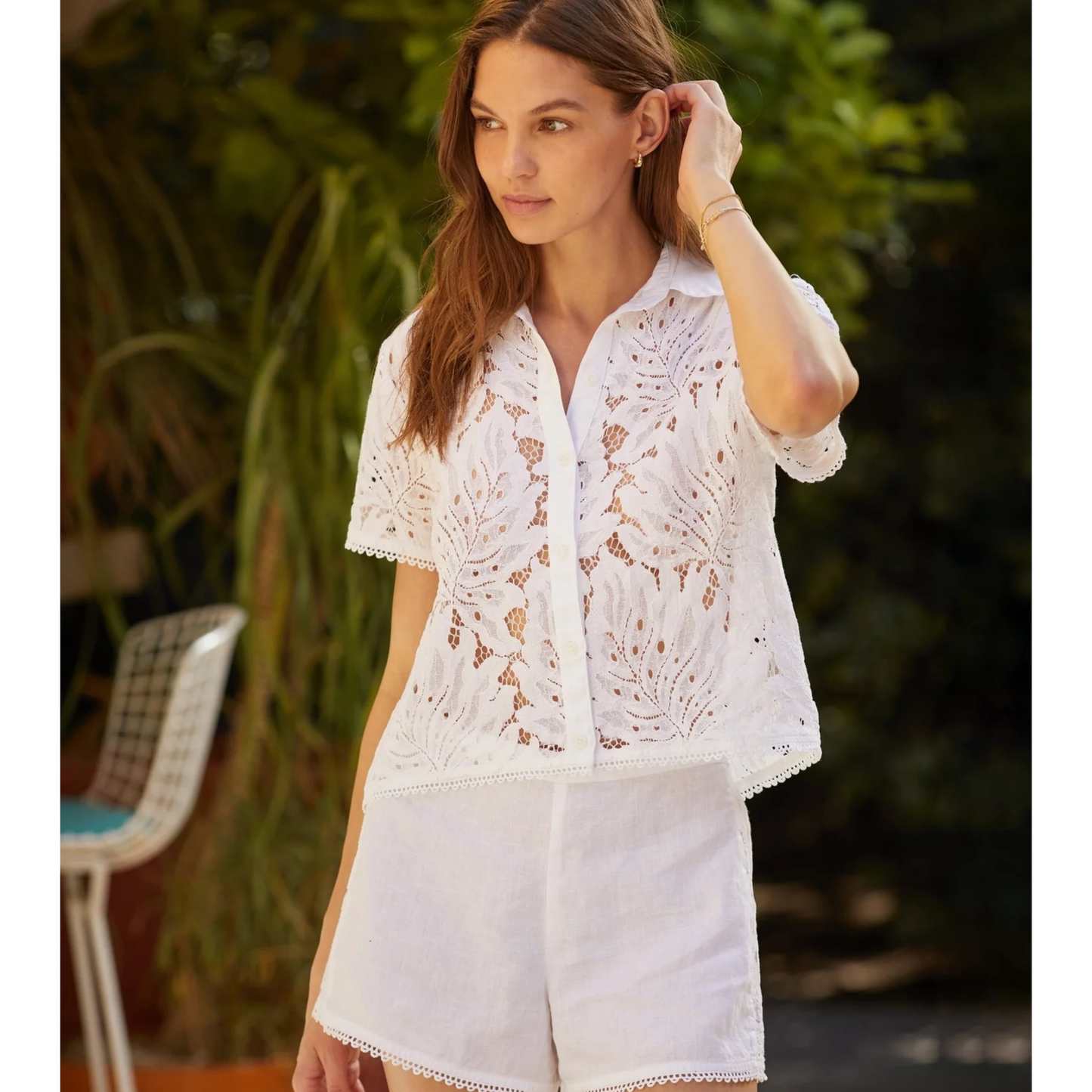 SHORT SLEEVE CONTRAST BUTTON DOWN WHITE