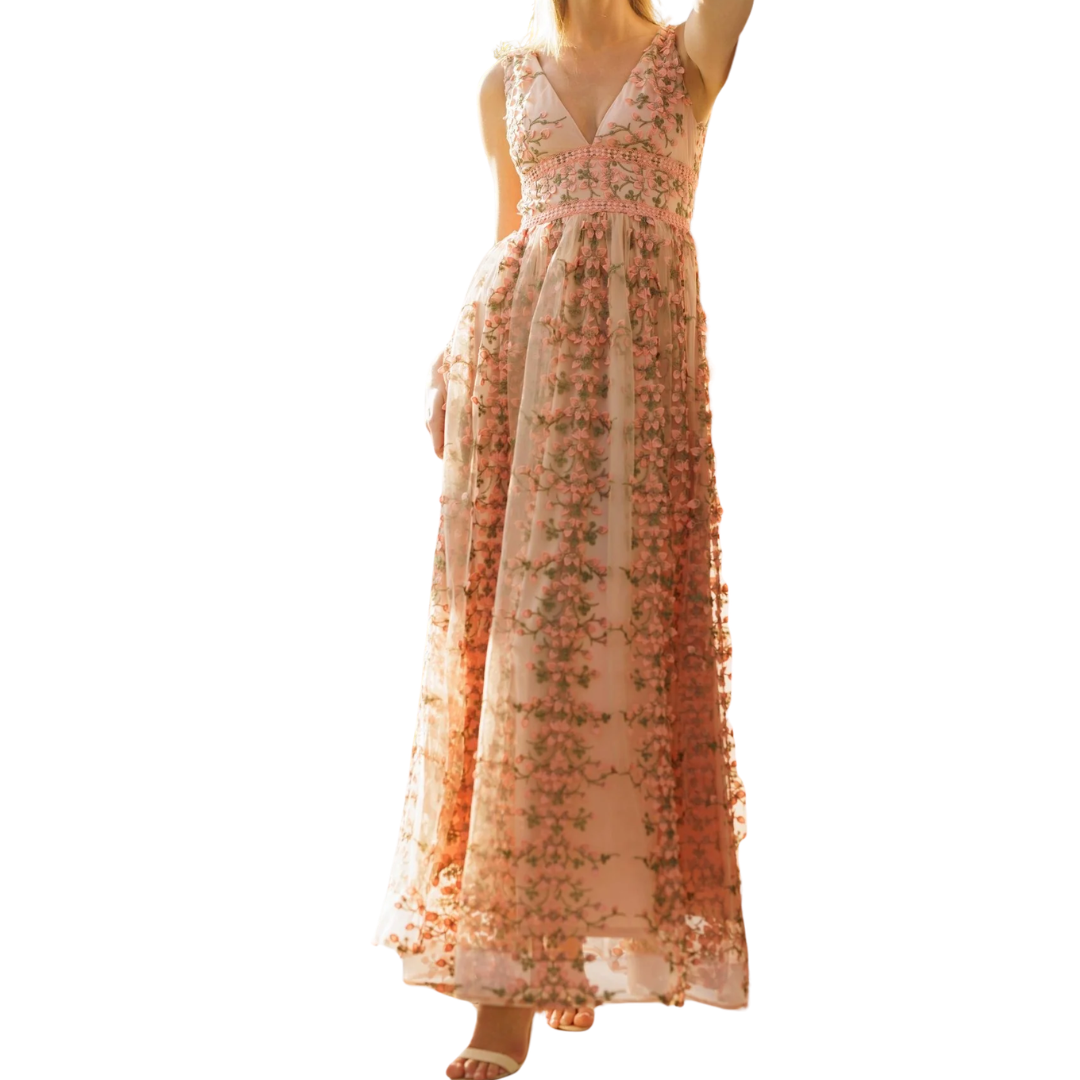 lace mauve maxi dress Mauve Floral Lace Trim Smocked Maxi Dress