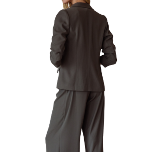 OLIVE SHIRRED SLEEVE BLAZER