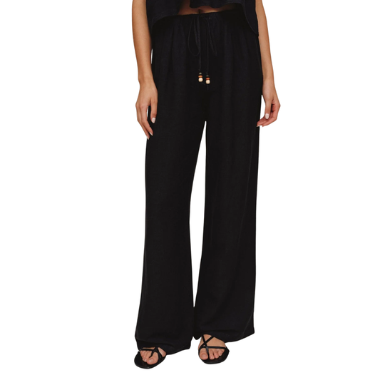 BEADED DRAWSTRING BEACH PANT BLACK