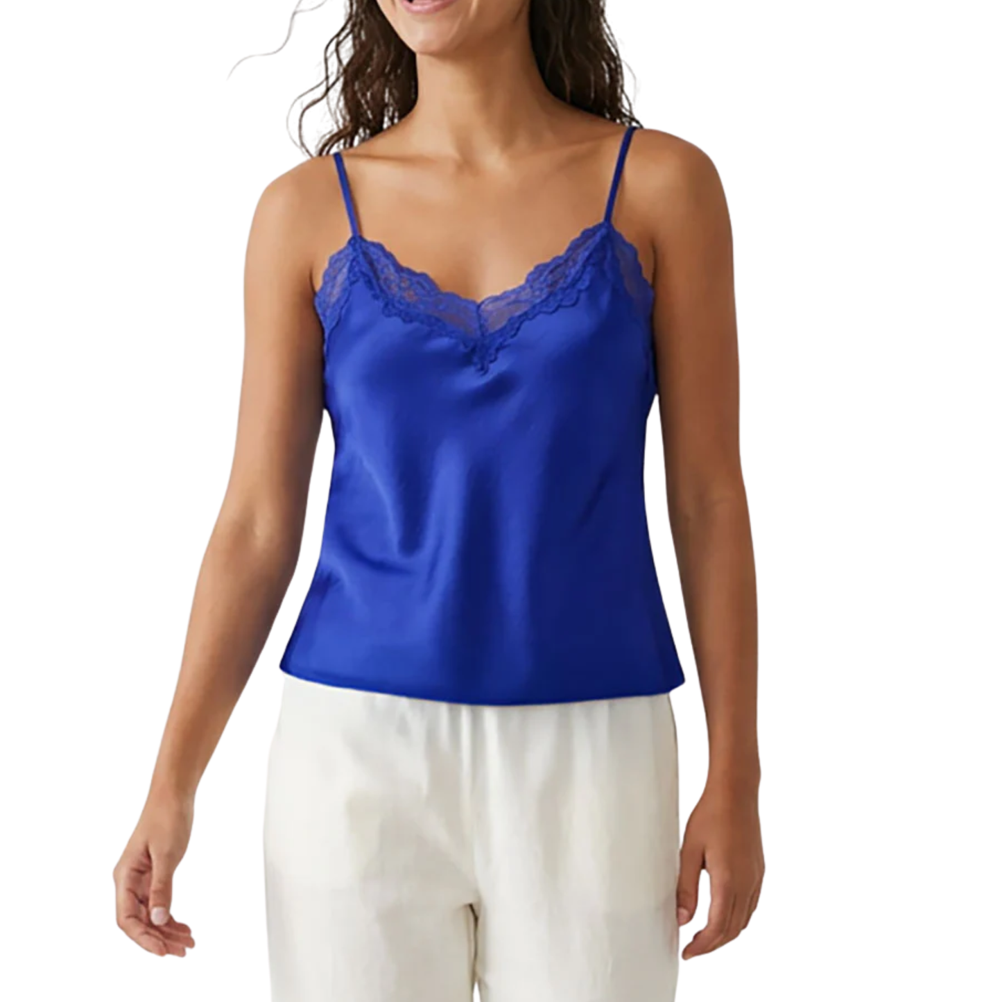 VIVIENNE SATIN LACE TRIM CAMI CAPRI BLUE
