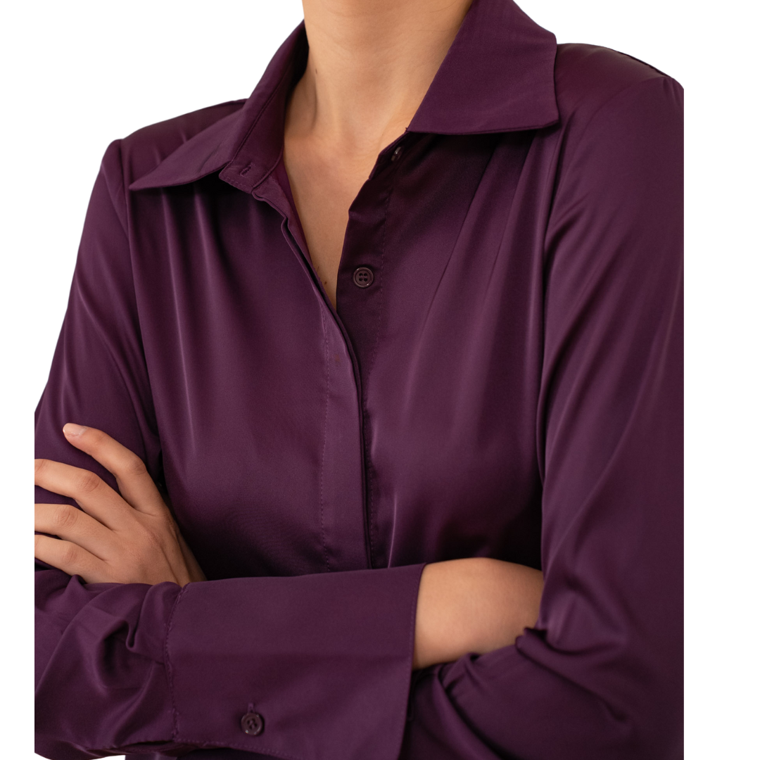 LEA SATIN SHIRT PRUNE