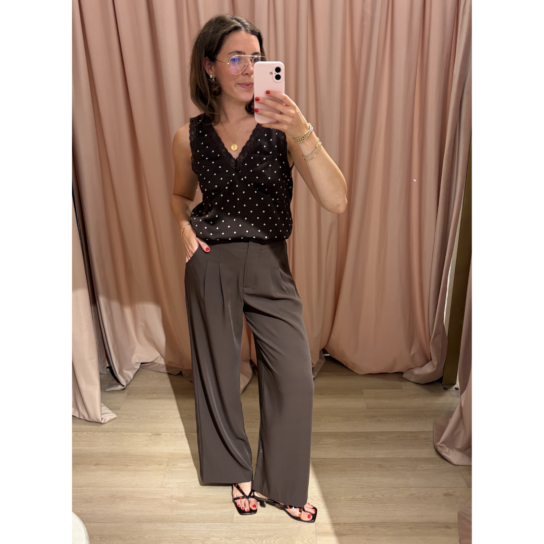 PLEATED WIDE LEG PANTS ESPRESSO