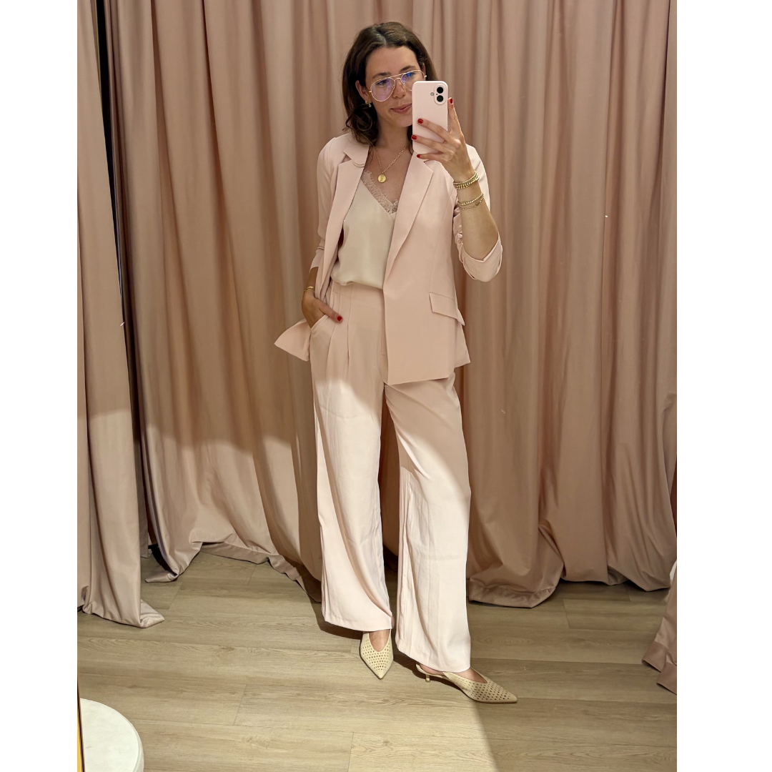 PLEATED WIDE LEG PANTS BLUSH PINK