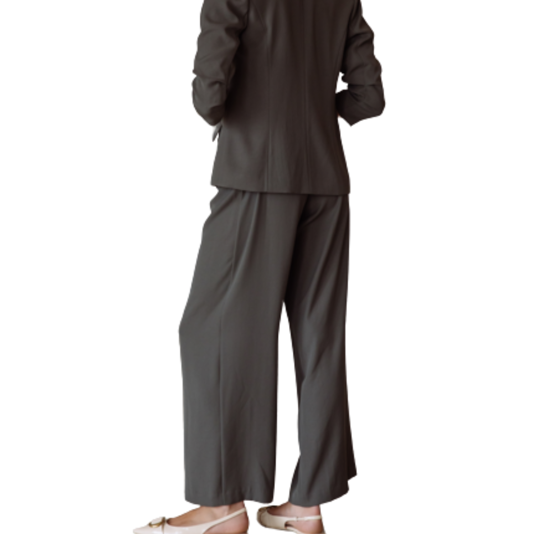 PLEATED WIDE LEG PANTS OLIVE