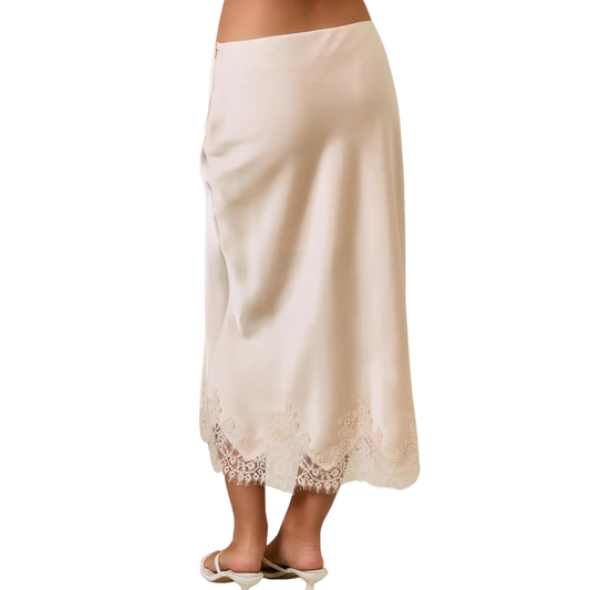LACE TRIM BIAS SKIRT CREAM