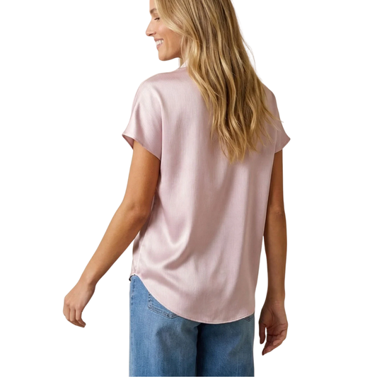 CRINKLE DROP SHOULDER BLOUSE ROSE