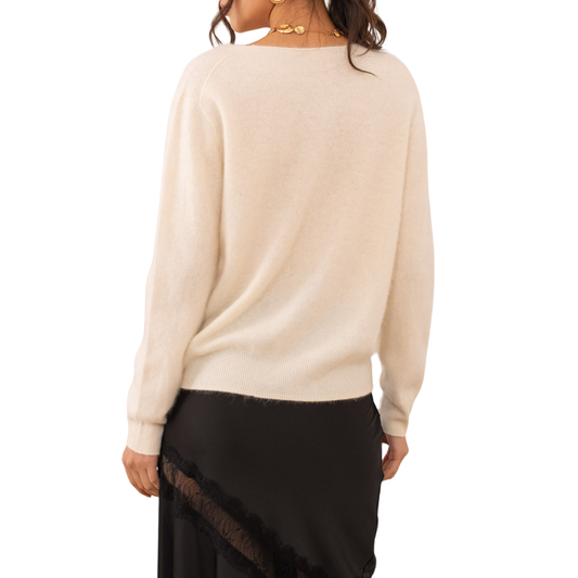 BRUSHED CASHMERE VNECK SWEATER ECRU