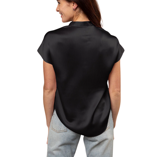 CRINKLE DROP SHOULDER BLOUSE BLACK