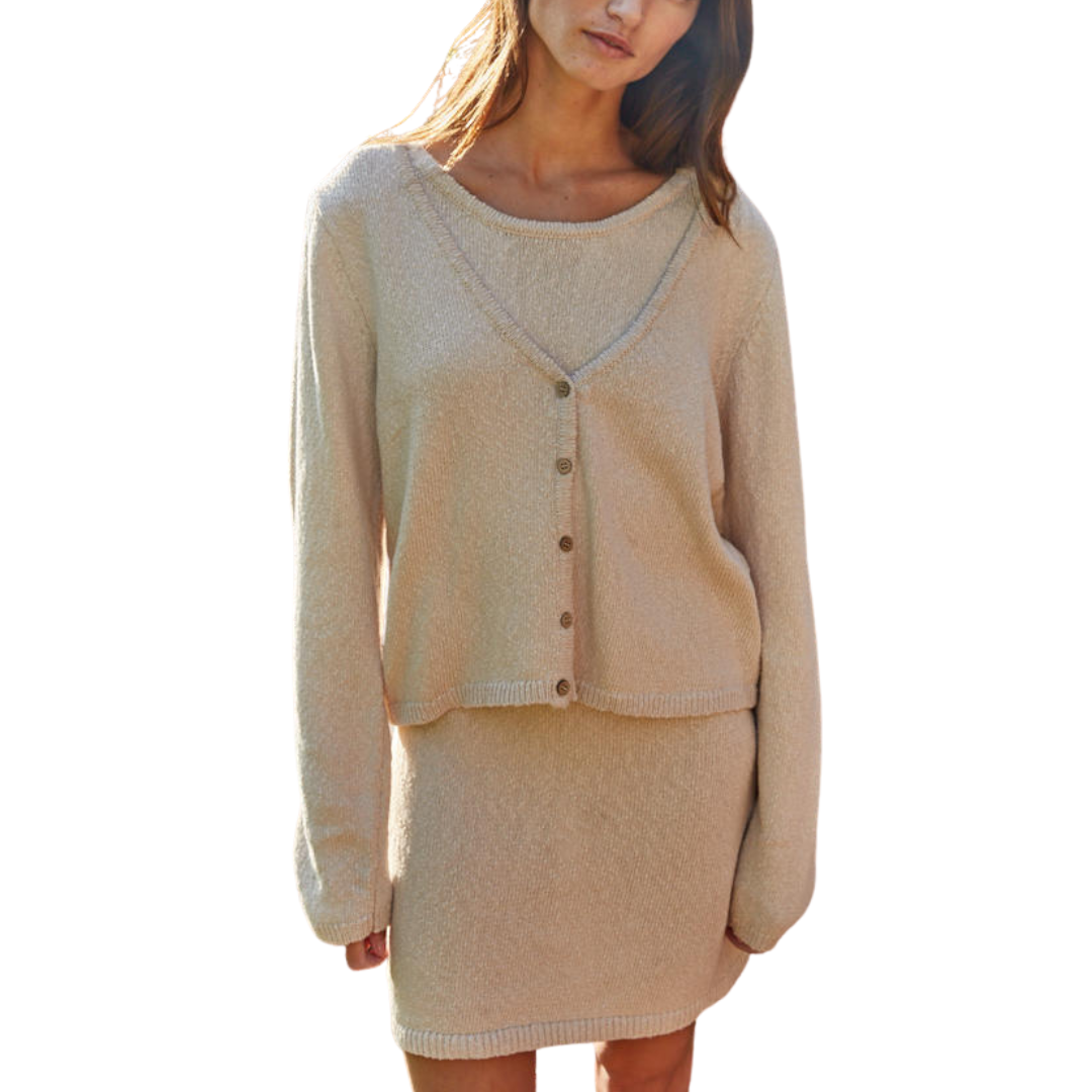HARPER ROUND NECK MINI DRESS BEIGE