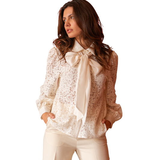 CHARLOTTE LACE BOW BLOUSE ECRU
