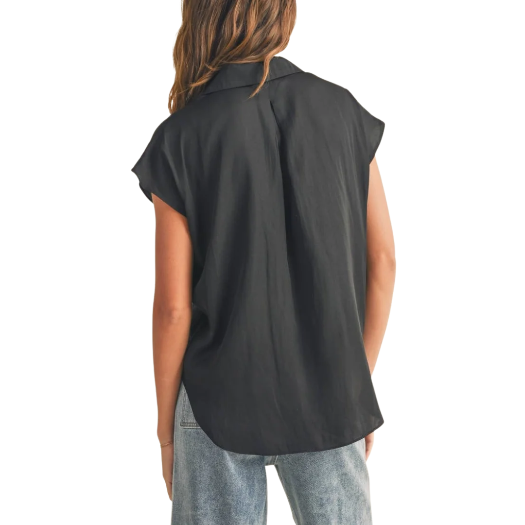 CAP SLEEVE BUTTONDOWN SHIRT BLACK