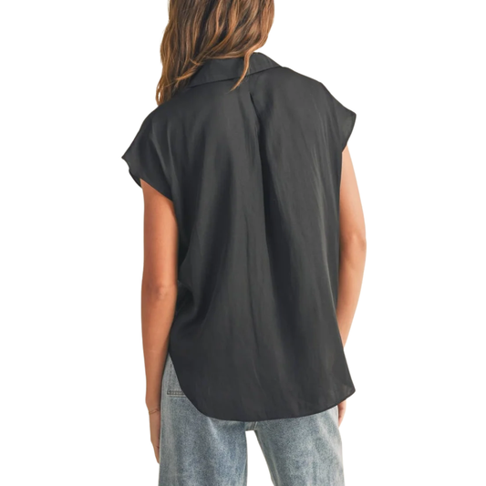 CAP SLEEVE BUTTONDOWN SHIRT BLACK