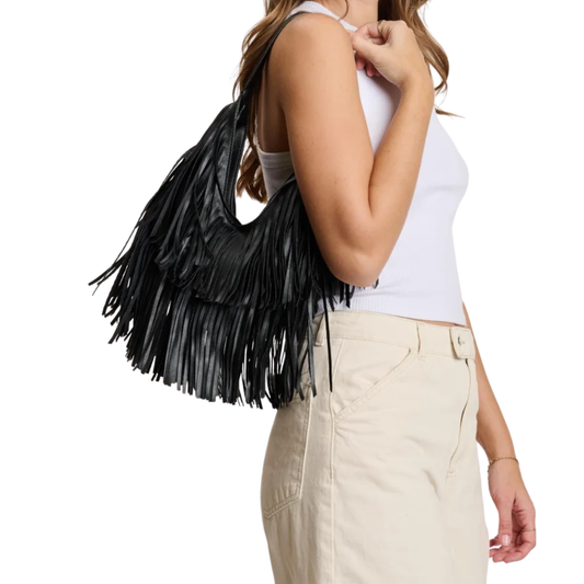 STEVIE FRINGE HOBO BLACK