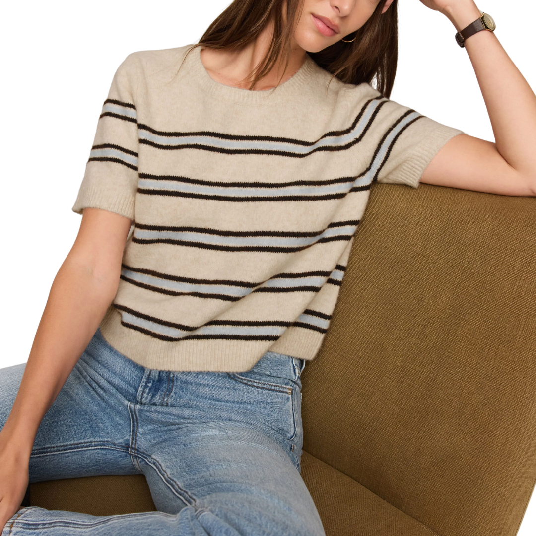 GATEWOOD STRIPE SWEATER TEE LIGHT OATMEAL HEATHER
