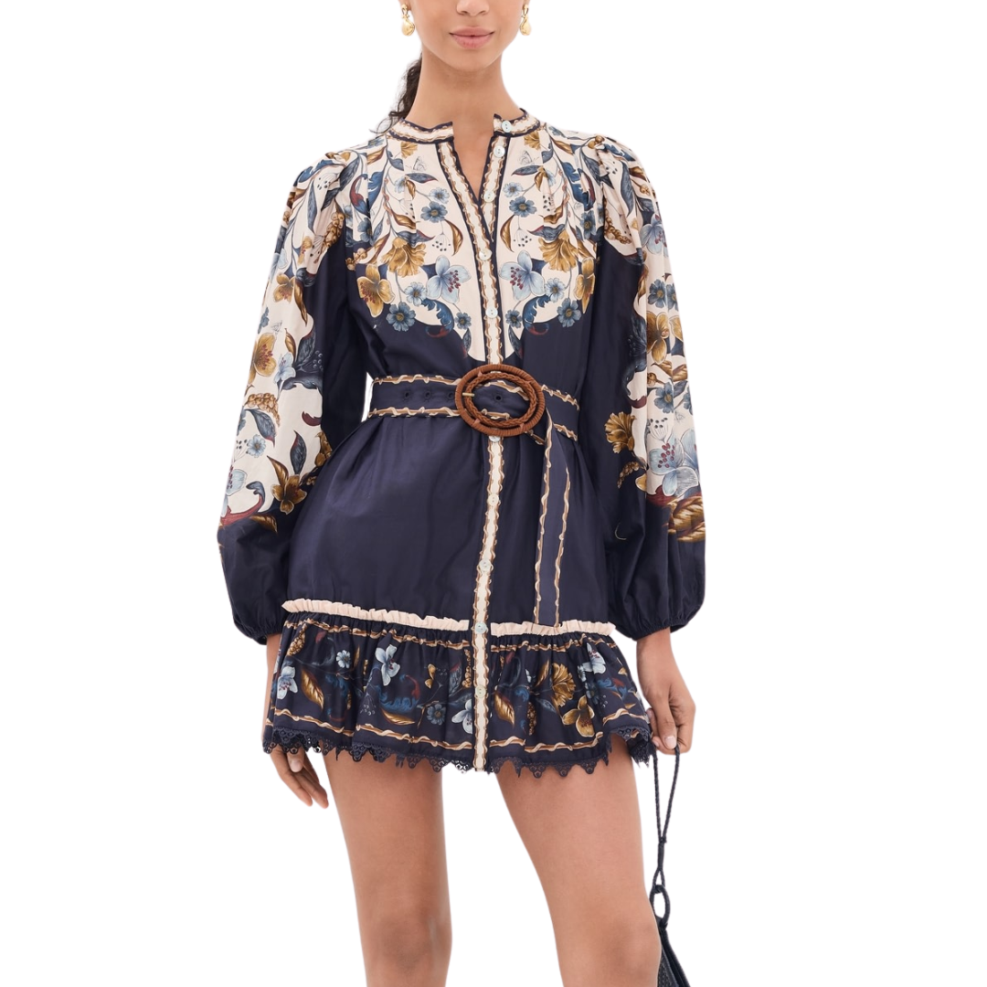 GOLDEN NATURE MINI DRESS NAVY BLUE