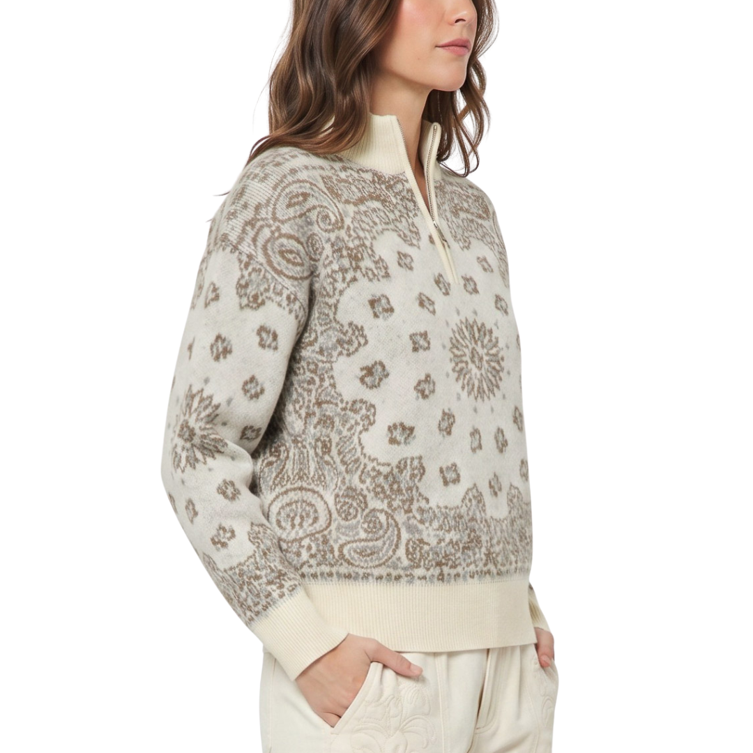 PAISLEY HALF ZIP SWEATER OATMEAL