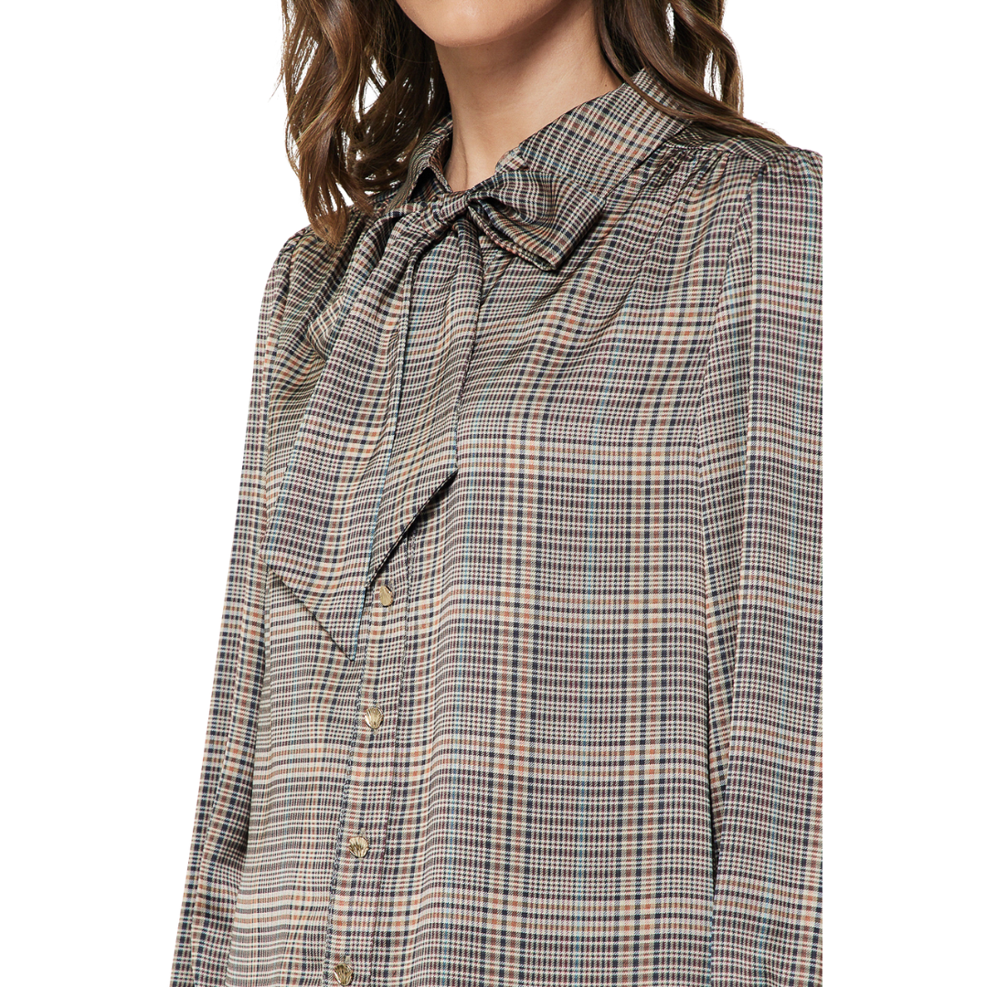 ELLIS SATIN BUTTON DOWN BLOUSE PLAID