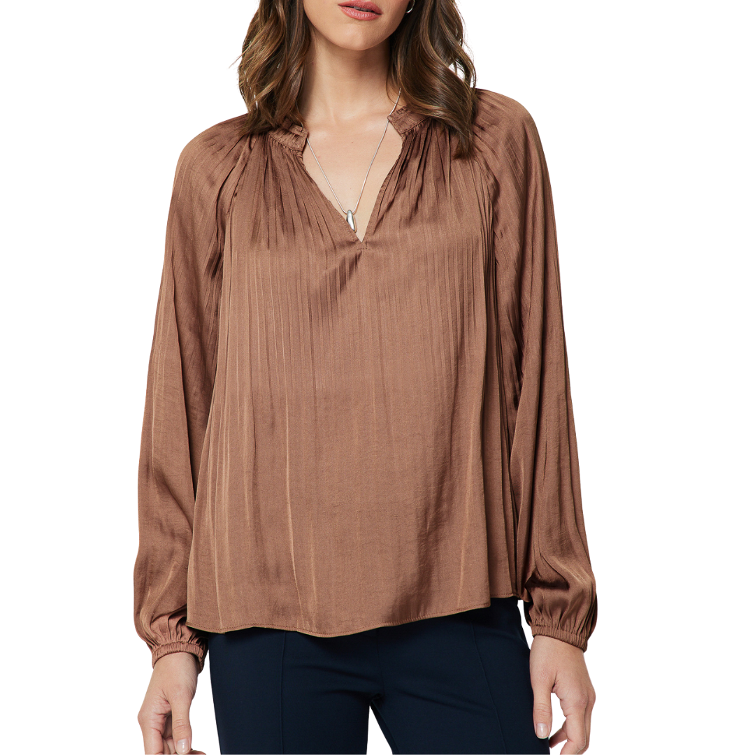 ELYSE PLEATED BLOUSE MOCHA