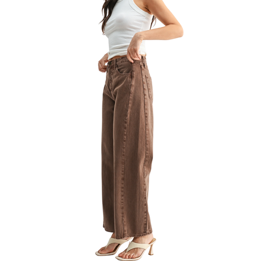 HIGH RISE TWIST BARREL JEAN BROWN