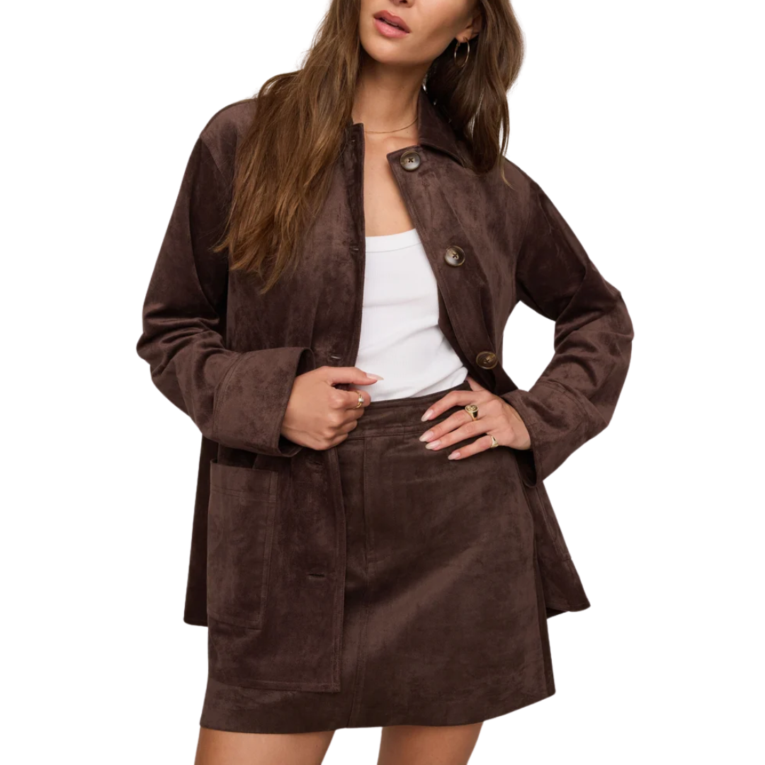 DECKER SUEDE CHORE COAT DARK CHOCOLATE