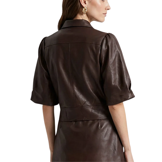 DONNA VEGAN LEATHER GROMMET JACKET CHOCOLATE