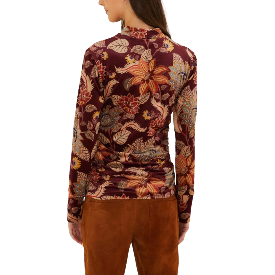 DELHI VELVET JERSEY BLOUSE FLORAL BURGUNDY