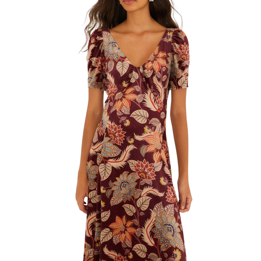DELHI VELVET MAXI DRESS FLORAL BURGUNDY