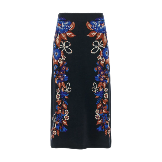 BOW GARDEN KNIT MIDI SKIRT GARDEN BLUE
