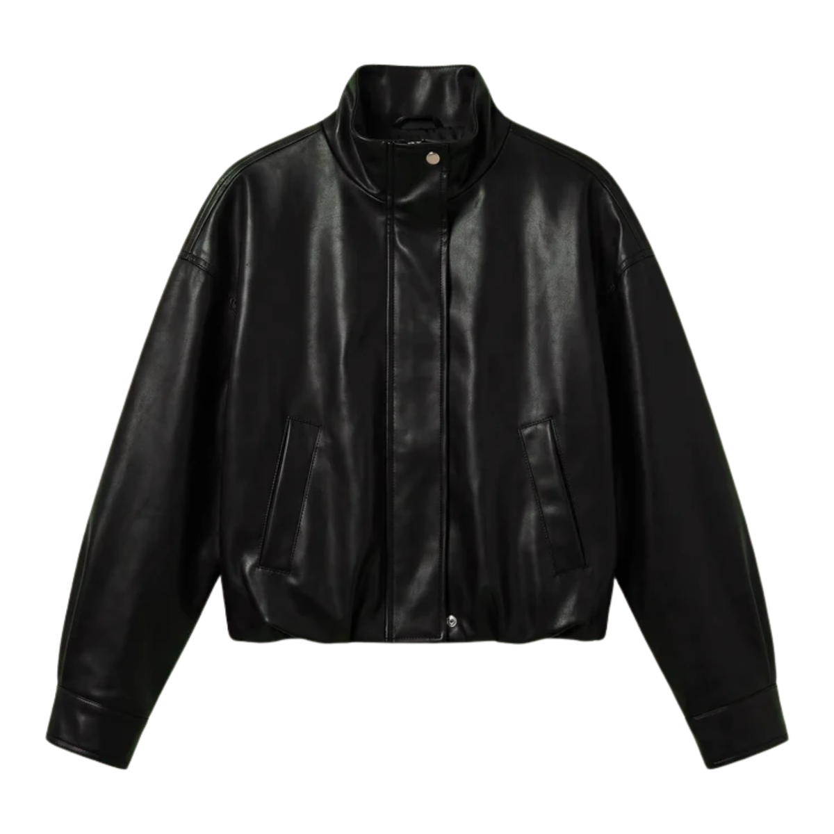 CORIN BUBBLE HEM FAUX LEATHER JACKET BLACK