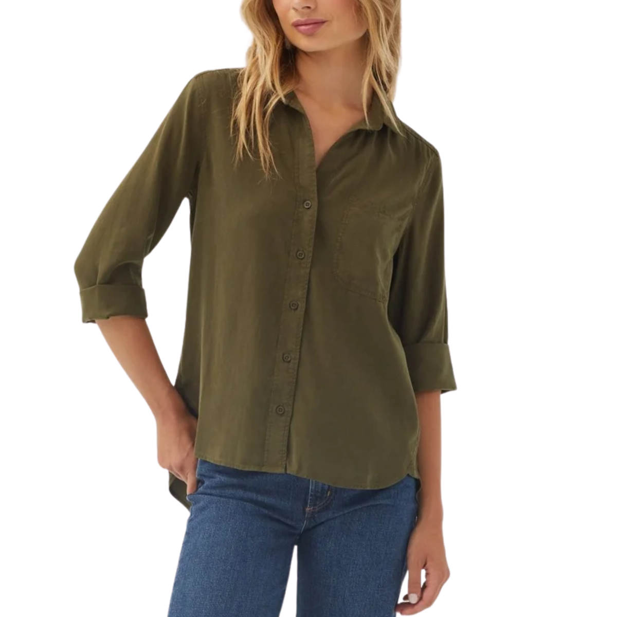 LONG SLEEVE SHIRT TAIL BUTTON DOWN OLIVE NIGHT