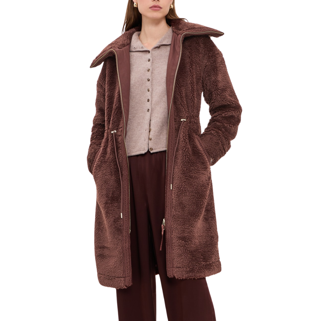 BENNET LONG SHERPA COAT DARK CHESTNUT