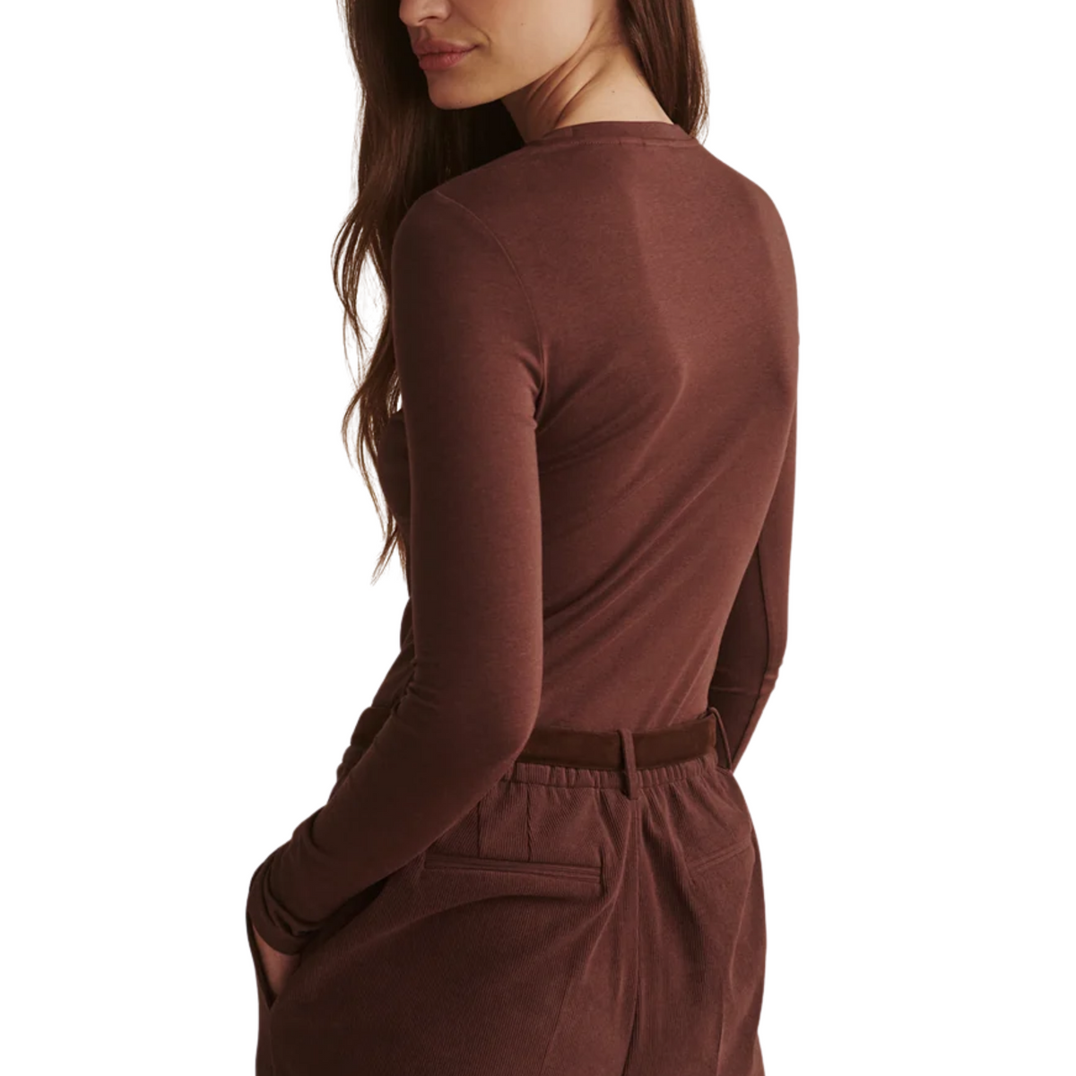 EDNA LONG SLEEVE FITTED TEE DEEP MAHOGANY
