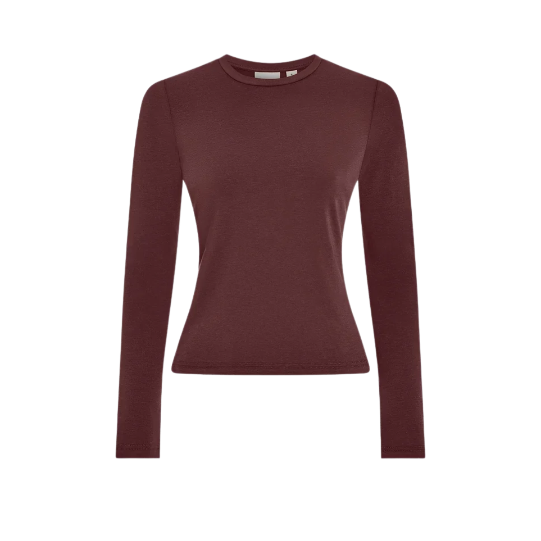 EDNA LONG SLEEVE FITTED TEE DEEP MAHOGANY
