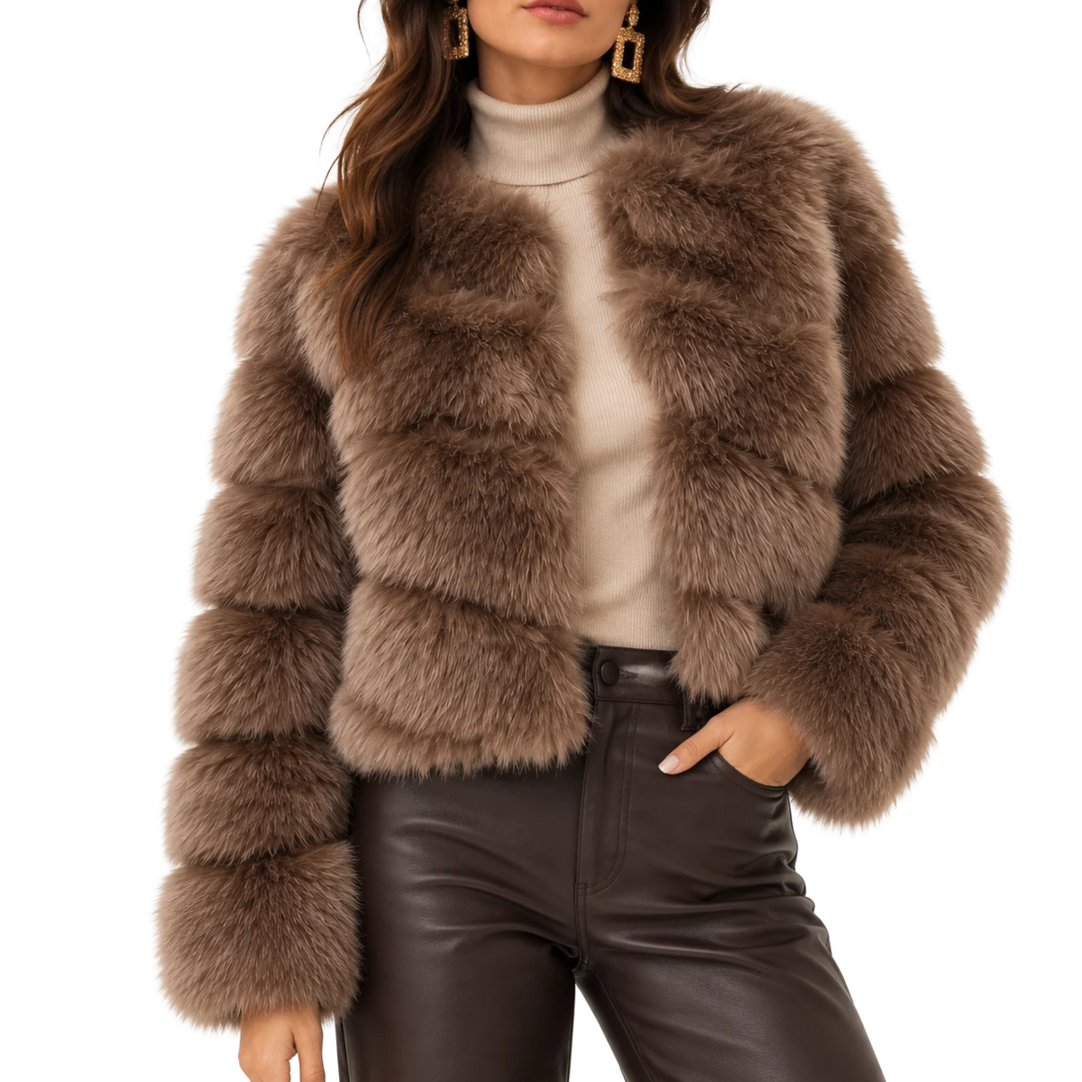 PAULA FAUX FUR JACKET DARK TAUPE