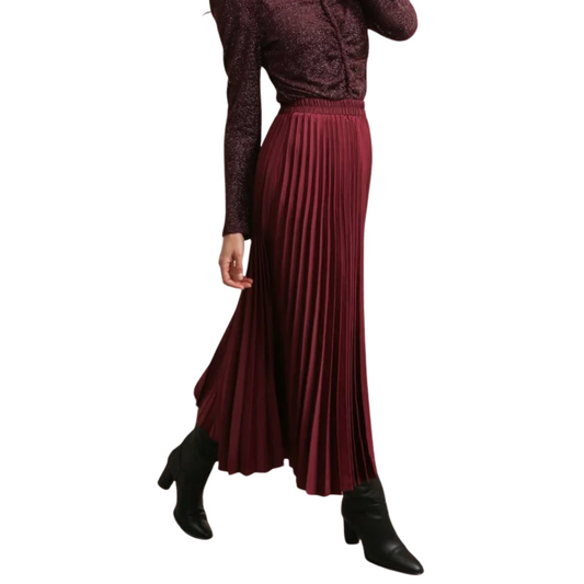 SATIN PLEATED SKIRT BORDEAUX