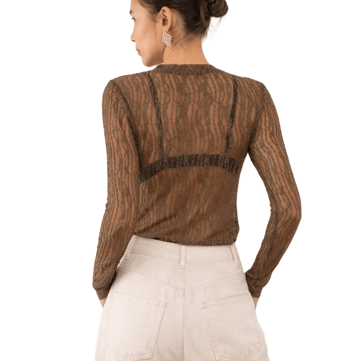 LUCY LONG SLEEVE LACE TOP KHAKI