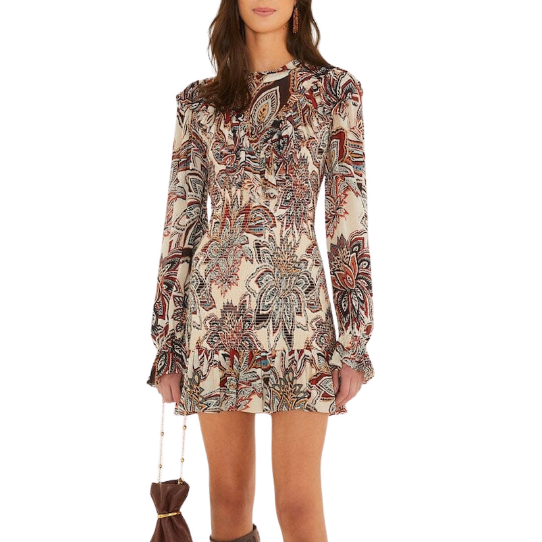 TAPESTRY FLOWERS MINI DRESS BEIGE